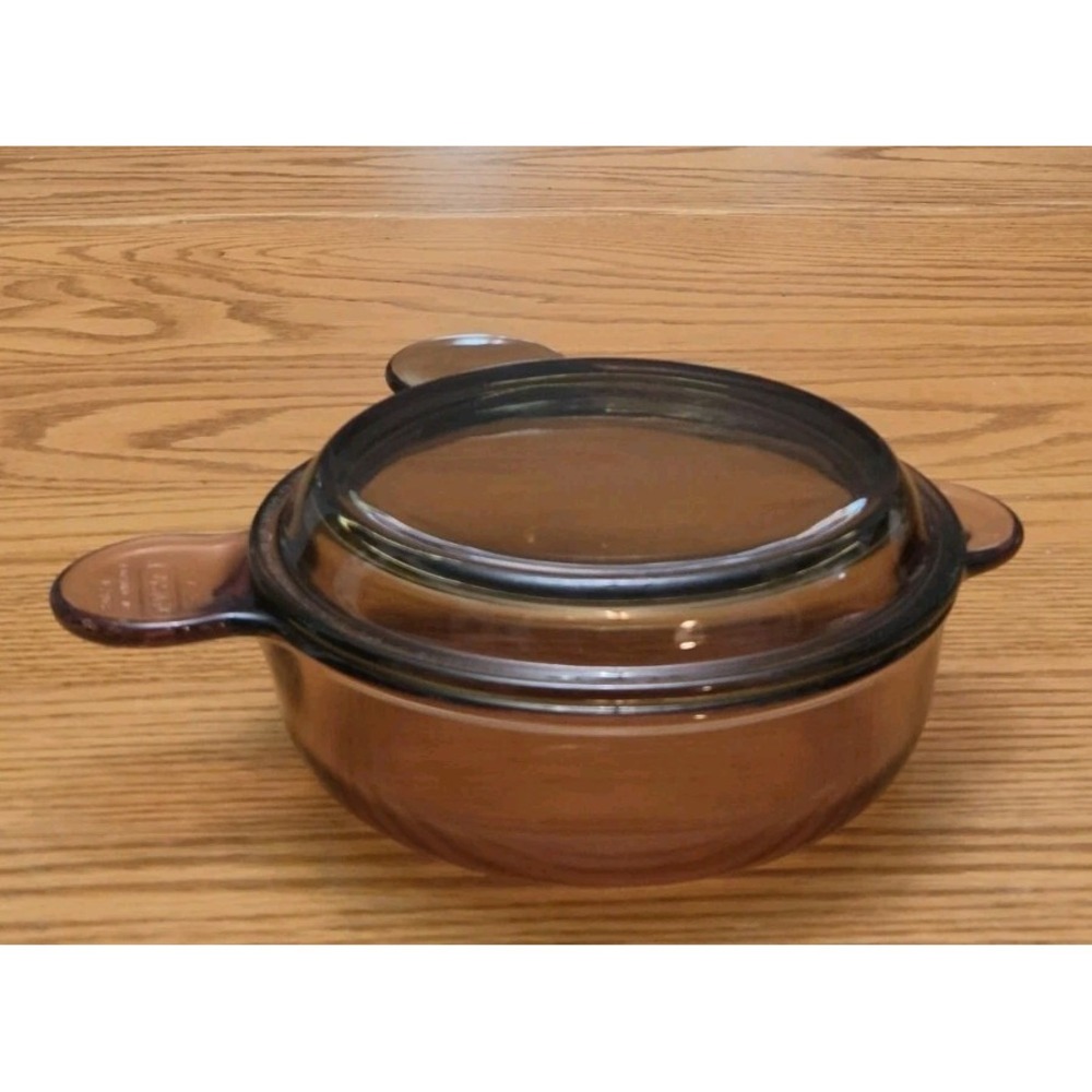 Vintage Corning Ware Vision Amber Glass Grab It Bowl V-240-B w/Pyrex Lid P-240-C